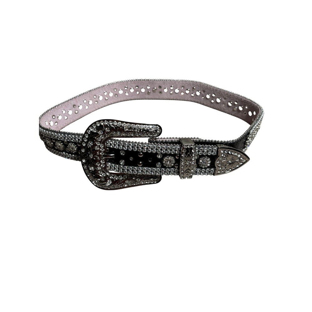 Western Small Rhinestone Belt Croc Embossed Leather Crystal Buckle Rodeo Y2K